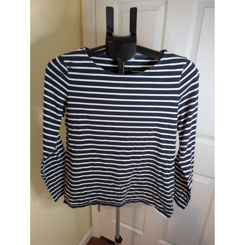Boden Striped Long Sleeve Top Womens Size 10 Navy Blue White Nautical Cotton